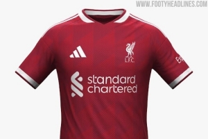 官网注册-利物浦26-27赛季主场球衣谍照：采用深红色调+白色细节装饰
